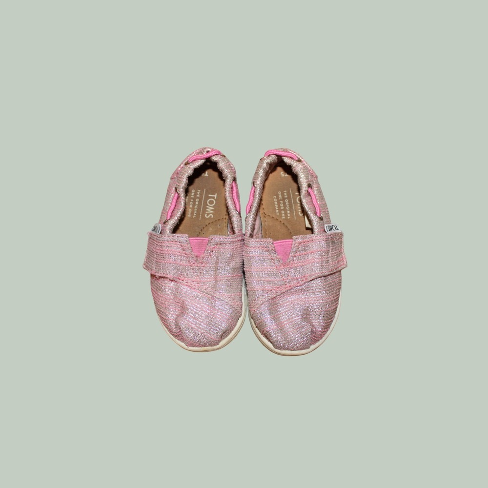 TOMS Toddler Girls Pink Glitter Metallic Alpargata Slip On Shoes Size 5.5